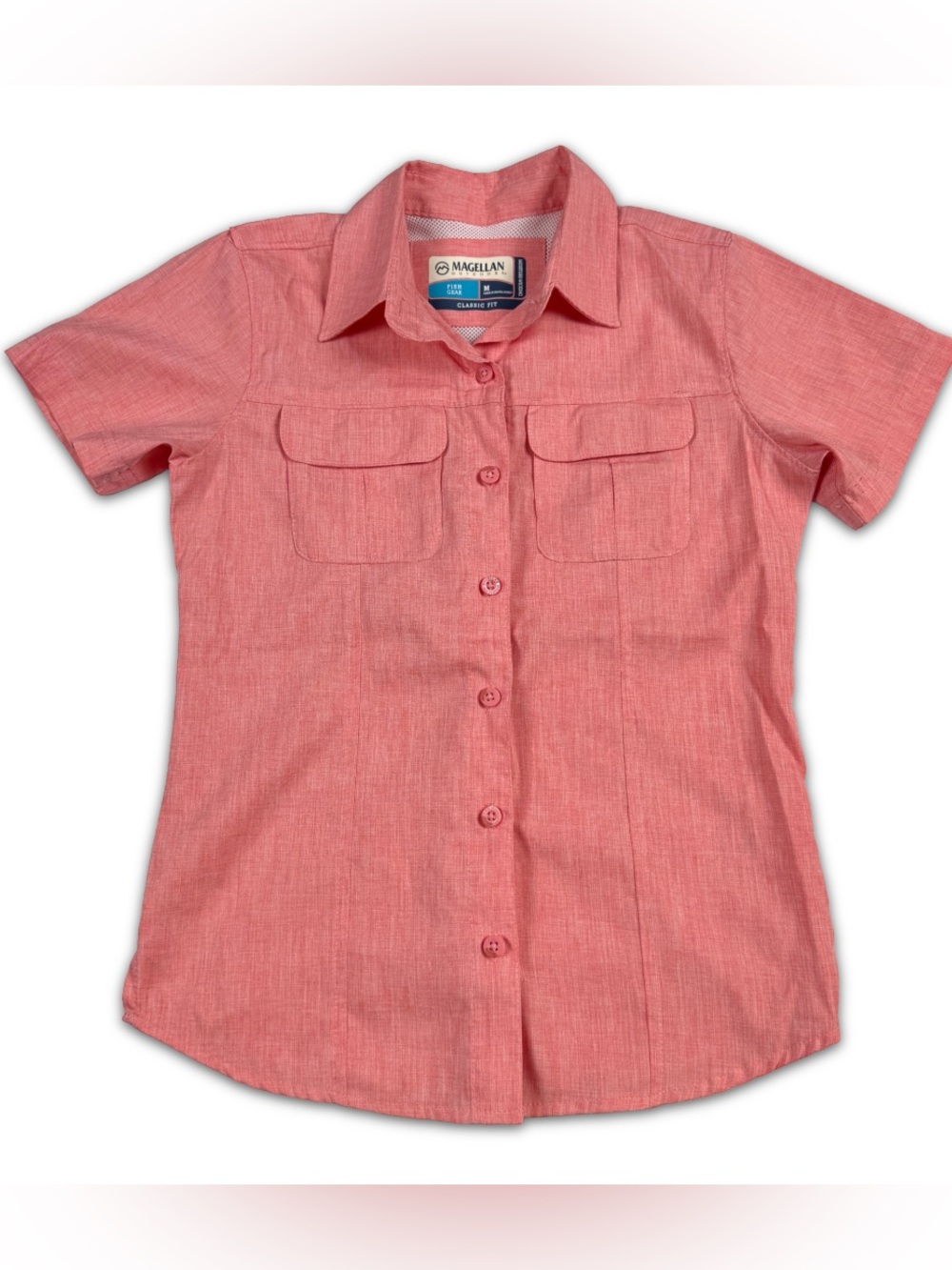 Magellan Classic Fit Fishing Shirt Girls Size M Medium Pink Short Sleeve Vented
